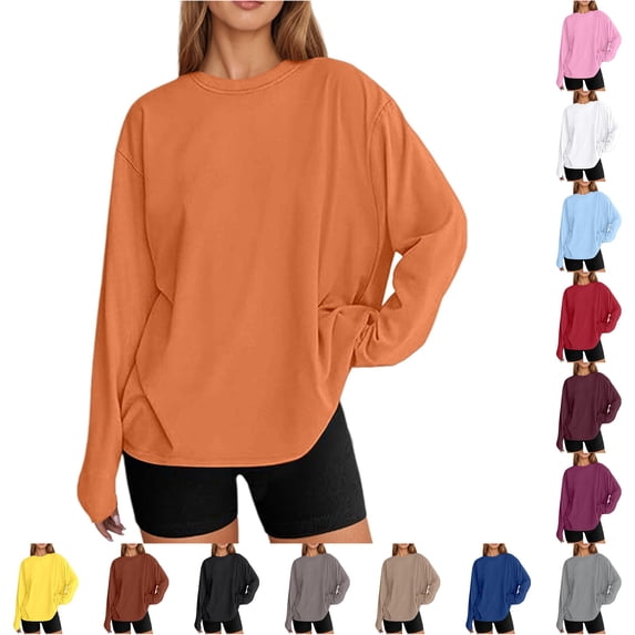 xfsWaSs Womens Oversized Long Sleeve T Shirts Basic Tees Workout Tops Casual Loose Fit T-Shirts Crewneck Fall Tops Women Plus Size Tshirts