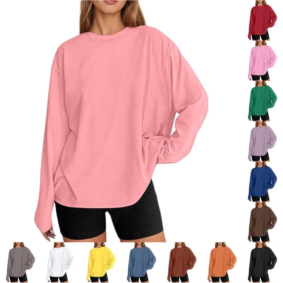 xfsWaSs Womens Oversized Long Sleeve T Shirts Basic Tees Workout Tops Casual Loose Fit T-Shirts Crewneck Fall Tops Women Plus Size Tshirts