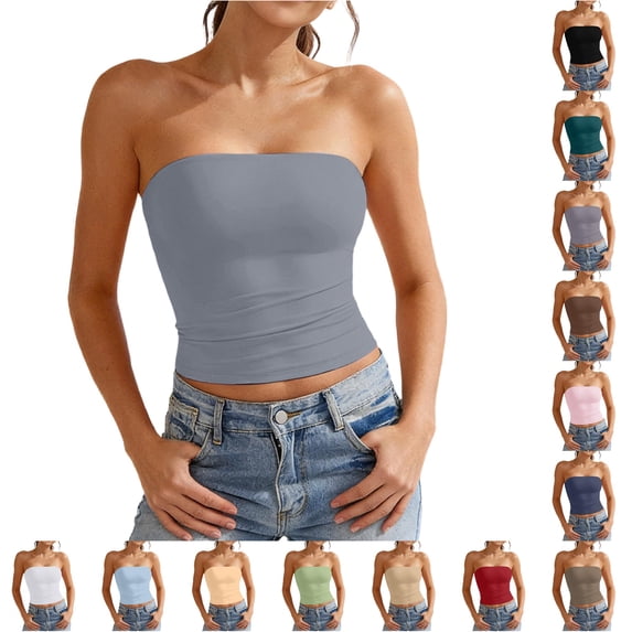 xfsWaSs Womens Strapless Tank Tops Backless Tube Tops for Women Summer Outfits Trendy Bandeau Crop Tops Basic Slim Fit Going Out Shirt