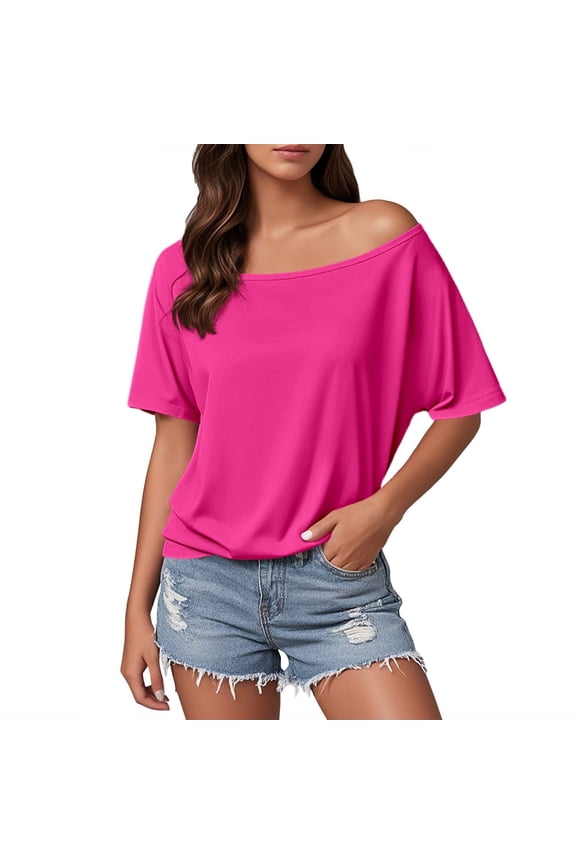 Womens T Shirts Casual Tee Women's Off Shoulder T Shirt Casual Top Everyday Wear Solid Color Comfortable Short Sleeve Summer Tops T Shirts Fashion Clothes