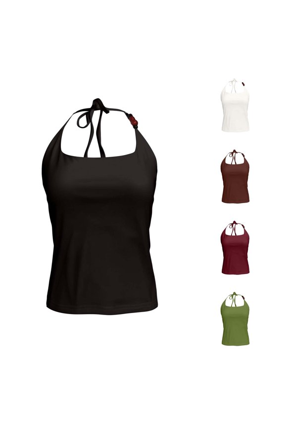 Womens Tank Tops Summer Camisole Halter Neck Tie Back Tank Top Solid Color Simple Casual Basic Shirts Soft Breathable Tops