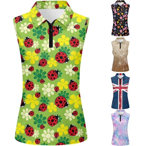 xfsWaSs Womens Tank Tops Women's Sleeveless Golf Polo Shirts Casual Floral Print 1/4 Zip Tennis Workout Tank Top Summer Lightweight