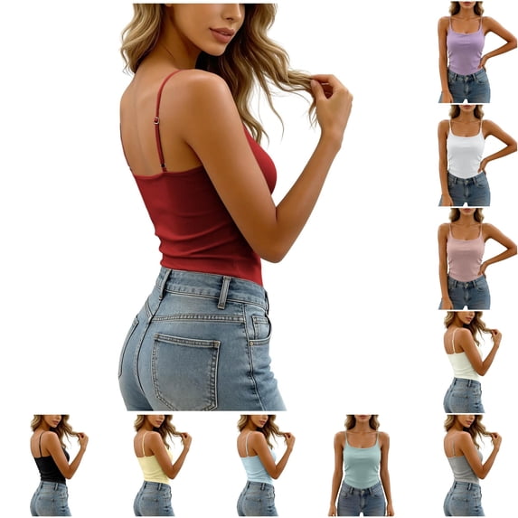 xfsWaSs Womens Tank Tops with Built In Bras Camisole Adjustable Spaghetti Strap Tank Top Soft Basic Undershirts Camis Layering Shirts