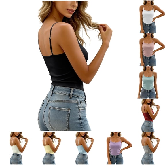 xfsWaSs Womens Tank Tops with Built In Bras Camisole Adjustable Spaghetti Strap Tank Top Soft Basic Undershirts Camis Layering Shirts