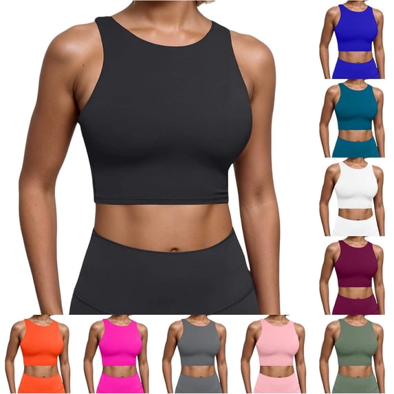 xfsWaSs Womens Tank Tops with Built In Bras High Neck Racerback Sports Bra Padded Workout Crop Tops Solid Color Summer Athletic Yoga Top
