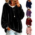 thumbnail image 1 of xfsWaSs Womens Velvet Hoodie Sweatshirts Cozy Relaxed Fit Long Sleeve Pullover Tops Fashion Casual Hoodies Solid Color Fall Winter Clothes, 1 of 4