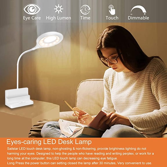 xgfhyjeh Led Desk Lamps for Home office, Contemporary Small Adjustable Book Reading Light for College Dorm Room, Touch Control