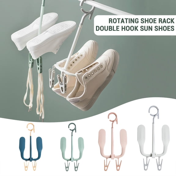 xgfhyjeh Shoes Drying Rack Shoes Hanger Organizer Hook Stainless Steel Double Storage Hanging Shelf Dryer for Boot Glove Clothesline Laundry Outdoor Closet Wardrobe Indoor