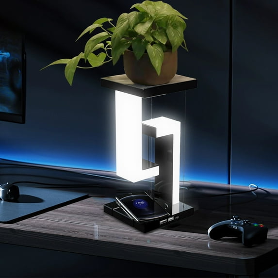 xgfhyjeh Small Suspension Style Table Lamp for Bedroom Contemporary Bedside Side End Led Table Lamp With Wireless Charging Modern Natural Nightstand Light Home Office Room Decor Decoration,Plastic