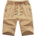 thumbnail image 1 of xiamianmy Mens Shorts Casual Drawstring Zipper Pockets Elastic Waist Workout Shorts for Men Khaki 46, 1 of 8