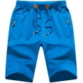 thumbnail image 1 of xiamianmy Mens Shorts Casual Drawstring Zipper Pockets Elastic Waist Workout Shorts for Men Lakeblue 42, 1 of 8