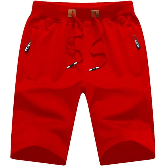 xiamianmy Mens Shorts Casual Drawstring Zipper Pockets Elastic Waist Workout Shorts for Men Red 38
