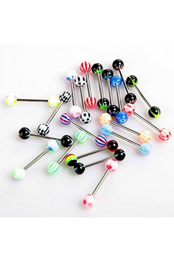 xiangDd 30PCS Colorful Stainless Steel Ball Barbell Tongue Rings Bars Piercing Cosmetic