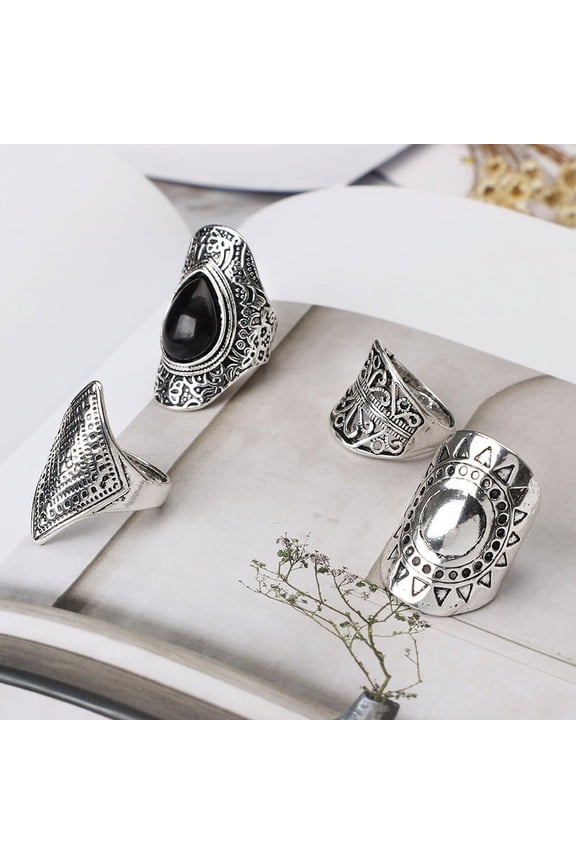 4pcs/Set Women Bohemian Vintage Silver Stack Rings Above Knuckle Rings
