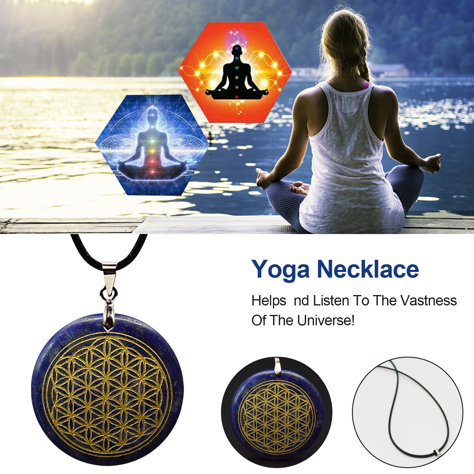xiangDd Flower of Life Pendant Seven Chakras Meditation Stone Pendant Necklace Walmart