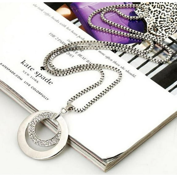 xiangDd Long Chain Women Fashion Rhinestone Silver Plated Pendant Necklace Gift