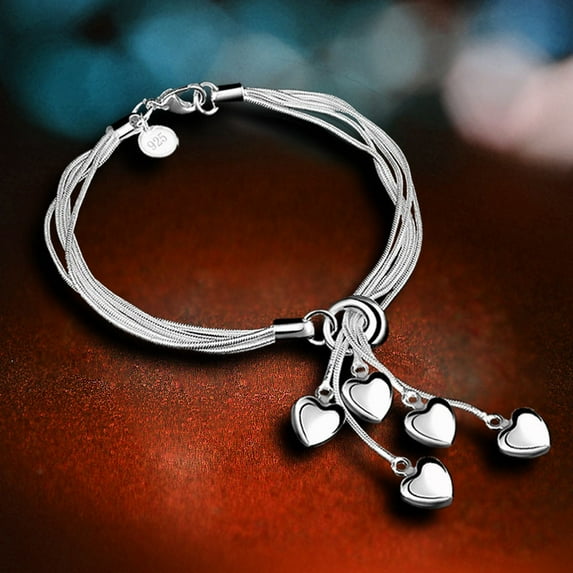 xiangDd New Fashion Women Girls Sterling Silver Plated Heart Bracelet Jewelry