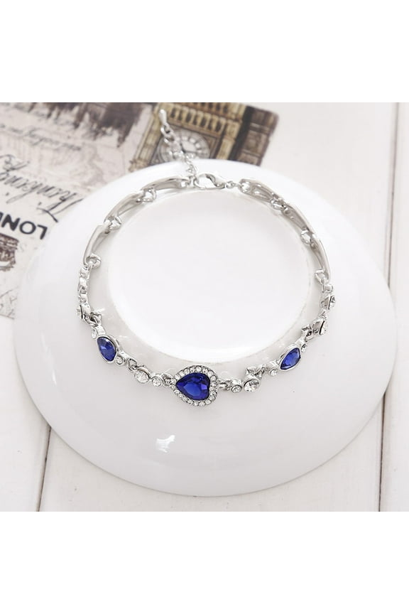 xiangDd Women Ocean Blue Rhinestone Heart Bangle Bracelet