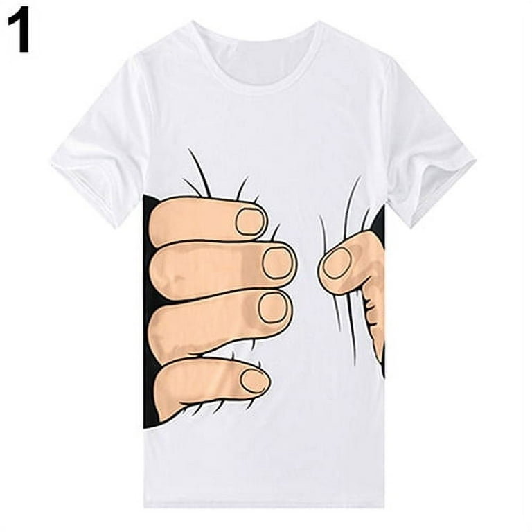 xiaobai Creative 3D Big Hand Bone Print Short Sleeve T-shirt Tee Summer  Fashion Top