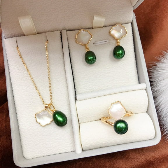 xiaobros 2024 new freshwater pearl necklace earrings ring three-piece feminine fashion set sent to girlfriend mother