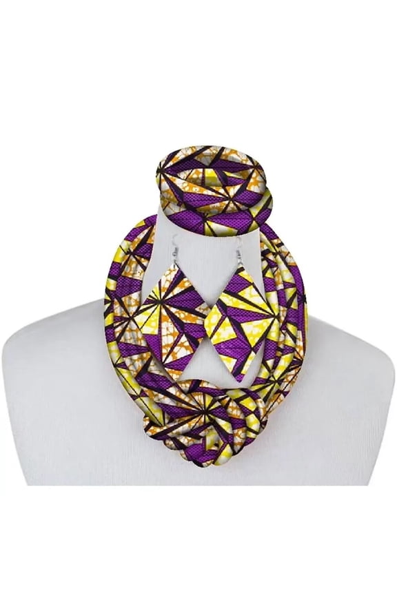 3 Pieces African Jewelry Set Ankara Print Knot Rope Necklaces with Matching Earrings for Women
