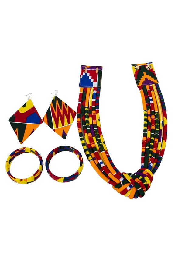 3 Pieces African Jewelry Set Ankara Print Knot Rope Necklaces with Matching Earrings for Women
