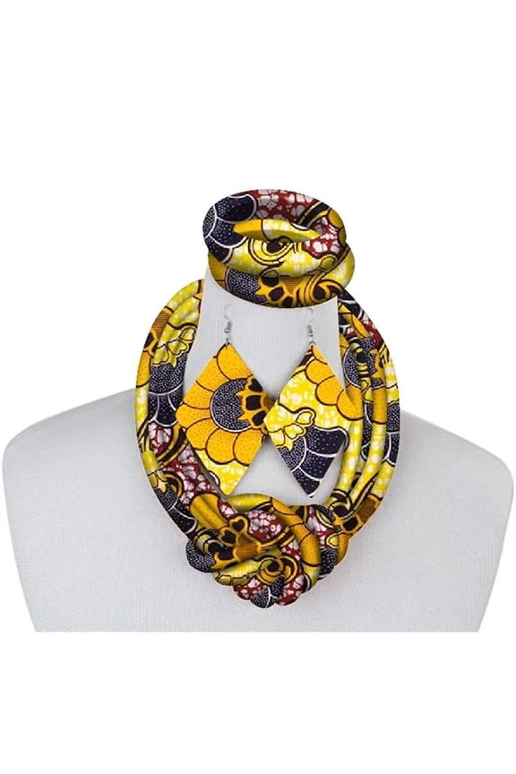 3 Pieces African Jewelry Set Ankara Print Knot Rope Necklaces with Matching Earrings for Women
