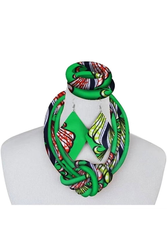 3 Pieces African Jewelry Set Ankara Print Knot Rope Necklaces with Matching Earrings for Women