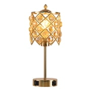 xiaojuande Crystal Table Lamp 3-Way Dimmable Nightstand Lamp with 2 USB Charging Ports, Gold Bedside Lamp for Bedroom, Touch Lamp with Elegant Shade for Living Room, LED Bulb Included