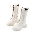 thumbnail image 1 of xiatrees Boys Girls Leather Lace-Up Waterproof Side Zipper Mid Calf Riding Winter Boots White 5.5-6 Years, 1 of 6