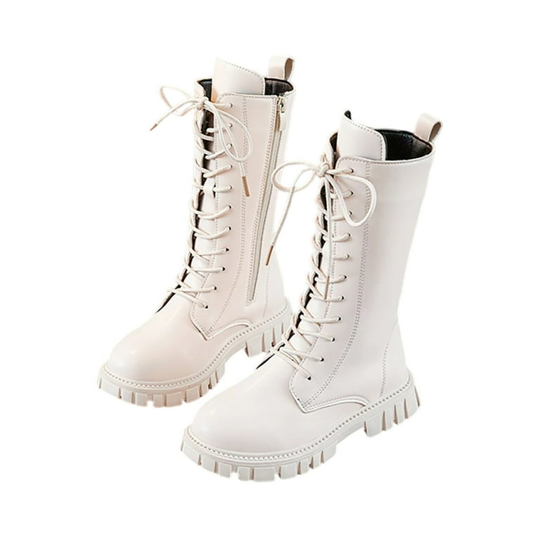 xiatrees Boys Girls Leather Lace-Up Waterproof Side Zipper Mid