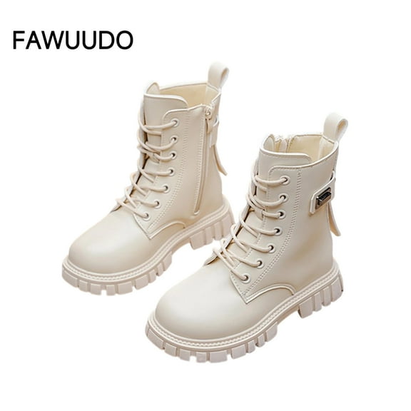 xiatrees Boys Girls Waterproof Boots Lace Up Side Zipper Ankle Booties for Toddler Beige 5.5-6 Years