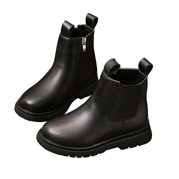 FAWUUDO Boys Girls Waterproof Outdoor Side Zipper Comfort Ankle Boots Ankle Booties Black 9-9.5 Years
