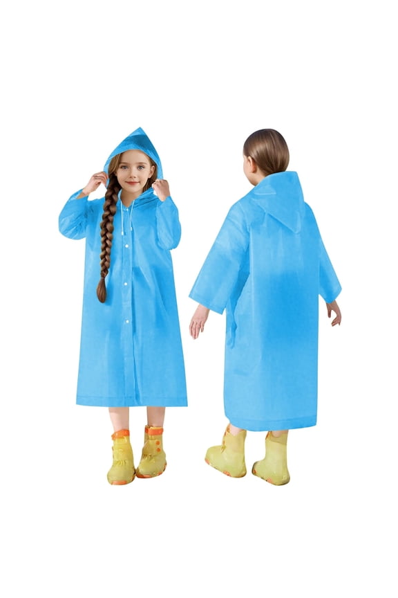 Kids Rain with Hooded Reusable Waterproof Lightweight s Kids Boy Girl Raincoat Outwear Blue 3-14 Years