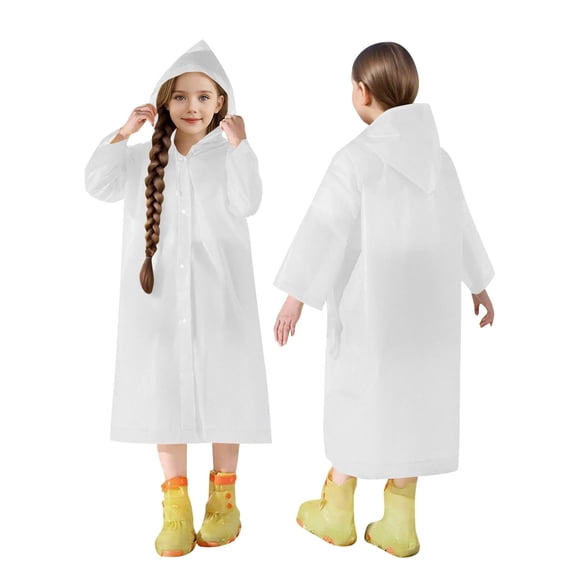 FAWUUDO Kids Rain with Hooded Reusable Waterproof Lightweight s Kids Boy Girl Raincoat Outwear White 3-14 Years