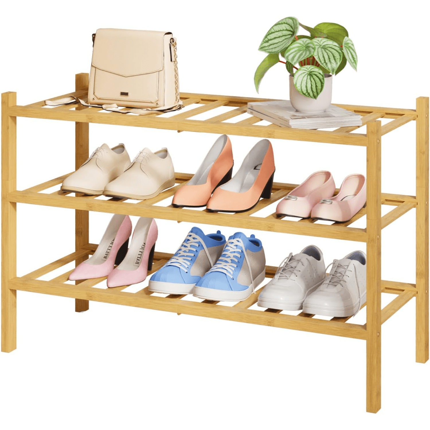 ximoneboom Bamboo Wooden Shoe Rack for Closet - Stackable Shoe