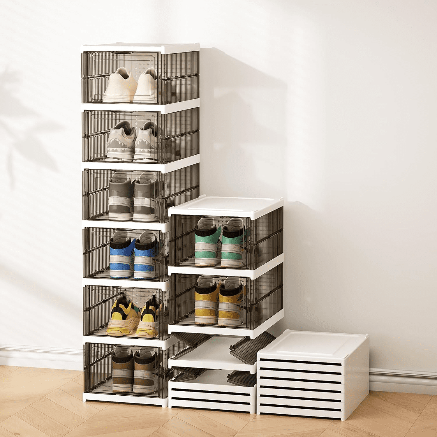 Stackable Standing Shoe Storage dzyasd Drop Front Shoe Storage No Assembly Stackable Shoe Organizer ...