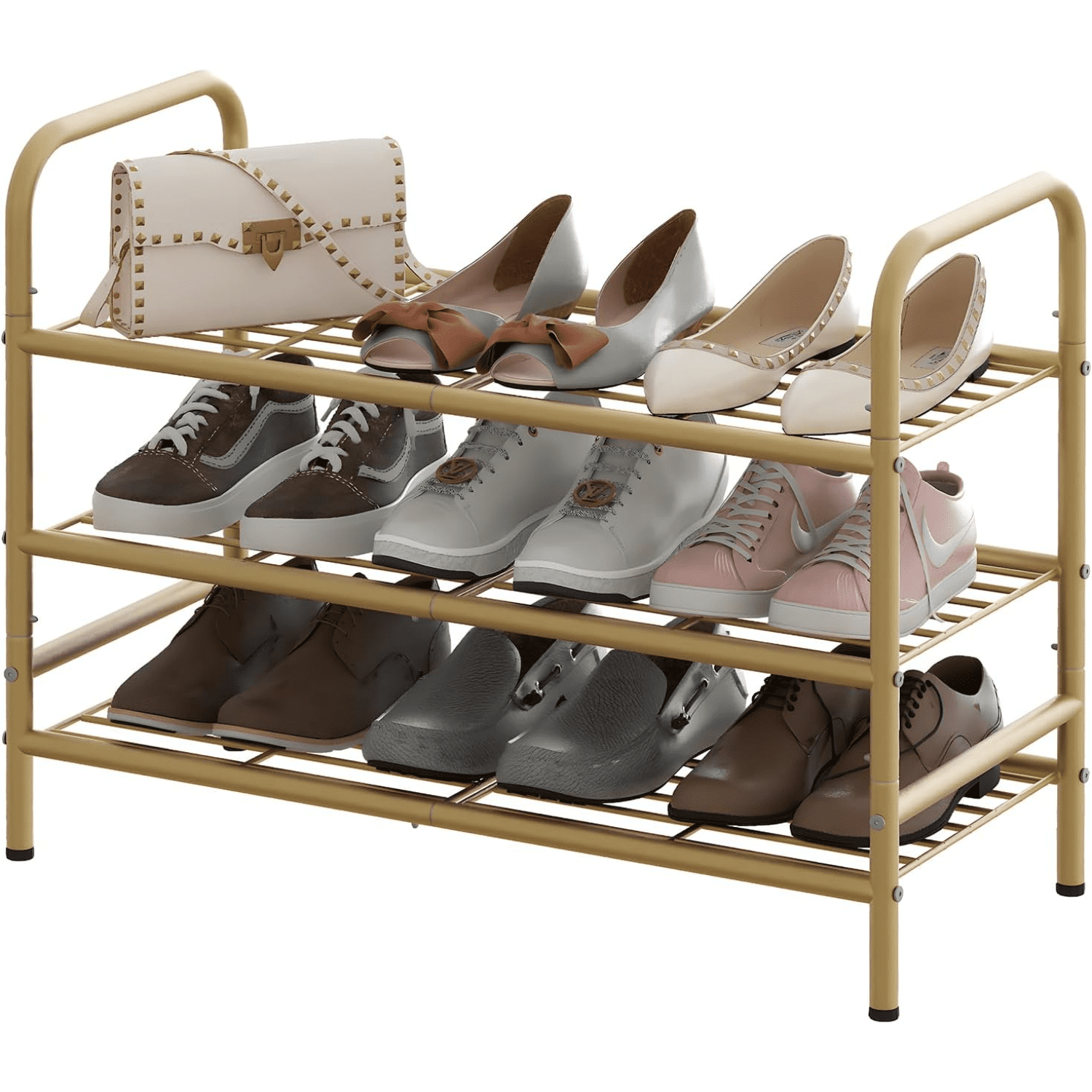 ximoneboom Metal Shoe Rack 3-Tier Gold Iron Mesh Freestanding Shoe ...