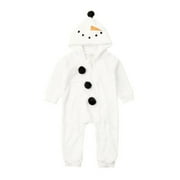xingqing 0-24 Months Christmas Infant Boys Girls Snowman Romper Long Sleeve Fleece Zipper Hooded Jumpsuit Onesies Pajamas White 0-3Months