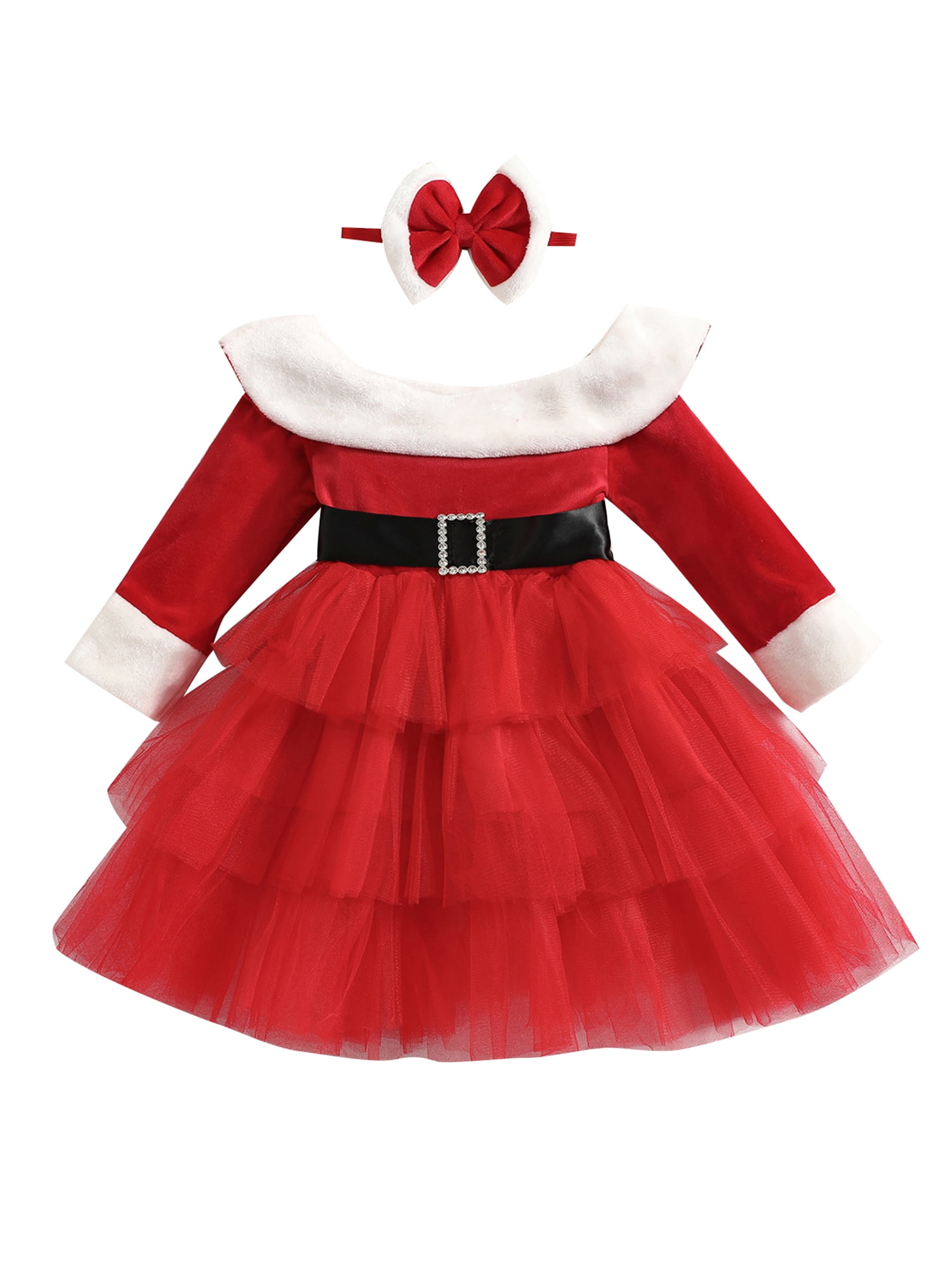 xingqing 17Y Christmas Toddler Baby Girl Santa Dress Off Shoulder Long