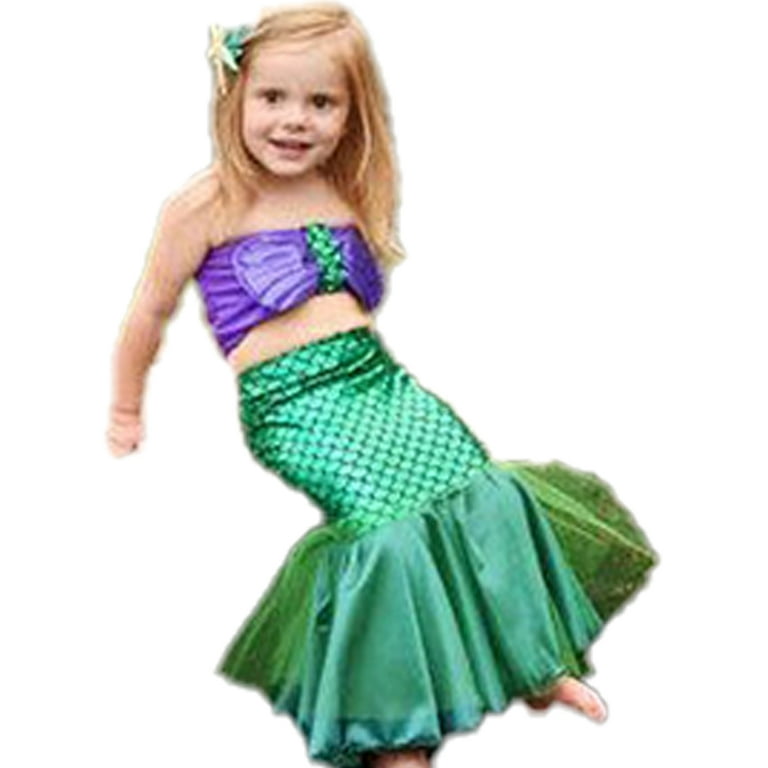 xingqing 2pcs Mermaid Swimsuit for Toddler Girls Fish Scale Vest with Long Tails Princess Skirt for Cosplay Green 2 3 Years