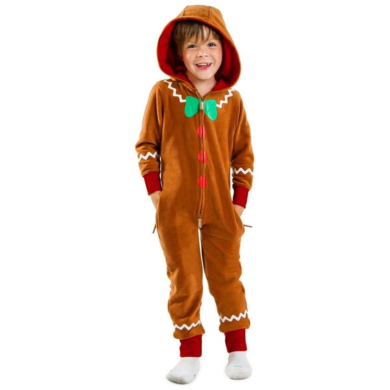 xingqing Women Toddler Fleece Onesies Zip Up Pajamas Gingerbread Long Sleeve Zipper Hooded Jumpsuit for Party Role playing Cosplay Brown 3 4T