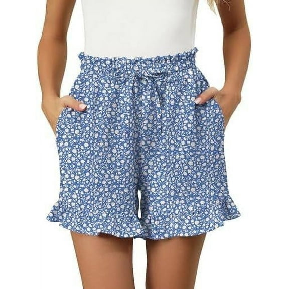 xingwang Clearance Jean Shorts for Women High Waisted,plus size Shorts 2025 Summer Casual Cute Ruffle Shorts Comfy Elastic Waist Drawstring Pleated Short With Pockets Blue XXL