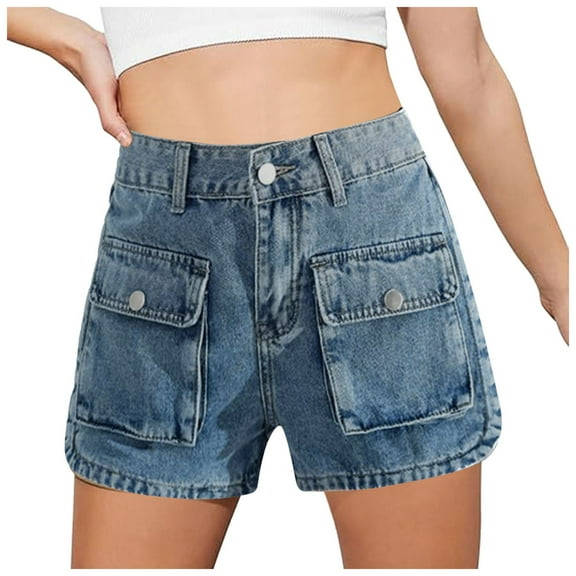 xingwang Clearance Plus Size Jean Shorts for Women High Waisted,Women Fashionable Loose Fitting Casual Versatile Jeans Shorts Blue S
