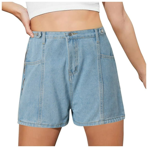 xingwang Clearance Plus Size Jean Shorts for Women High Waisted,Women Fashionable Loose Fitting Casual Versatile Jeans Shorts Blue S