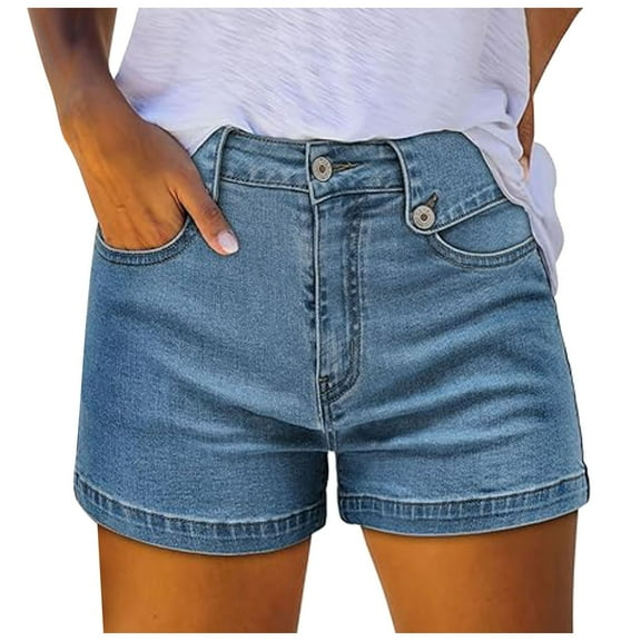xingwang Clearance Plus Size Jean Shorts for Women High Waisted,Women Fashionable Loose Fitting Casual Versatile Jeans Shorts Blue XL