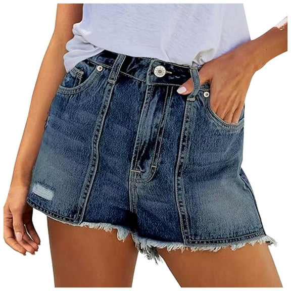 xingwang Clearance Plus Size Jean Shorts for Women High Waisted,Women Fashionable Loose Fitting Casual Versatile Jeans Shorts Blue XXL