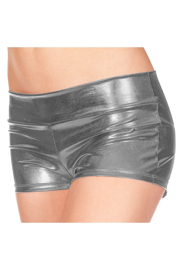 xingwang Clearance Plus Size Leather Shorts for Women High Waisted,Metallic Rave Booty Dance Shorts PU Light Women Short Underwear Grey XXL