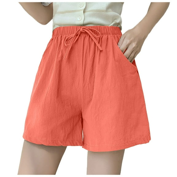 xingwang Clearance Plus Size Shorts for Women High Waisted,Shorts Summer A Word Outside Wear Five Broad Leg Large Size High Waist Loose Sports Three Imitated Cotton Linen Casual Pants Women Red XL