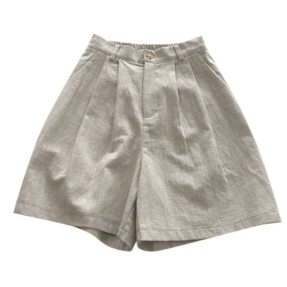 xingwang Clearance Plus Size Shorts for Women High Waisted,Women's Breathable Cotton And Linen Shorts Casual Retro High Waist Linen Wide Leg Capris Light Gray XL